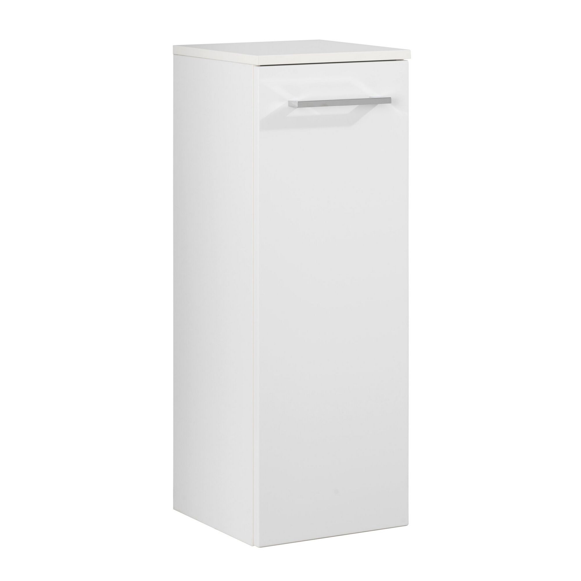 Weißer Hochschrank mit silbernem Griff