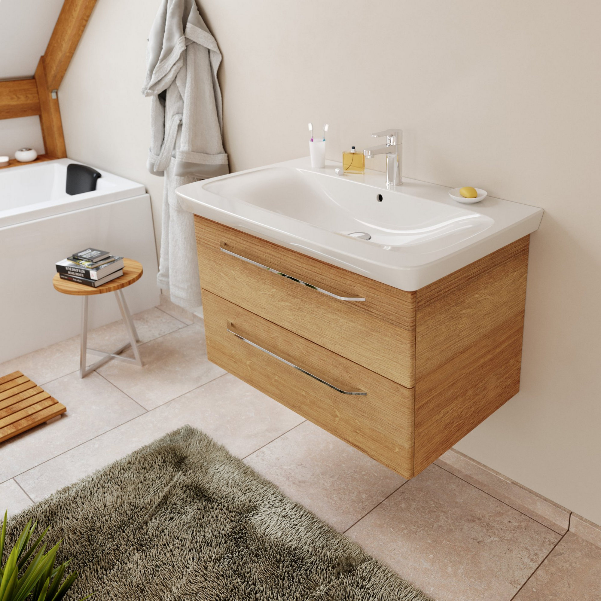 Waschbeckenunterschrank 'Milano' braun foliert 80 x 49,5 x 48 cm