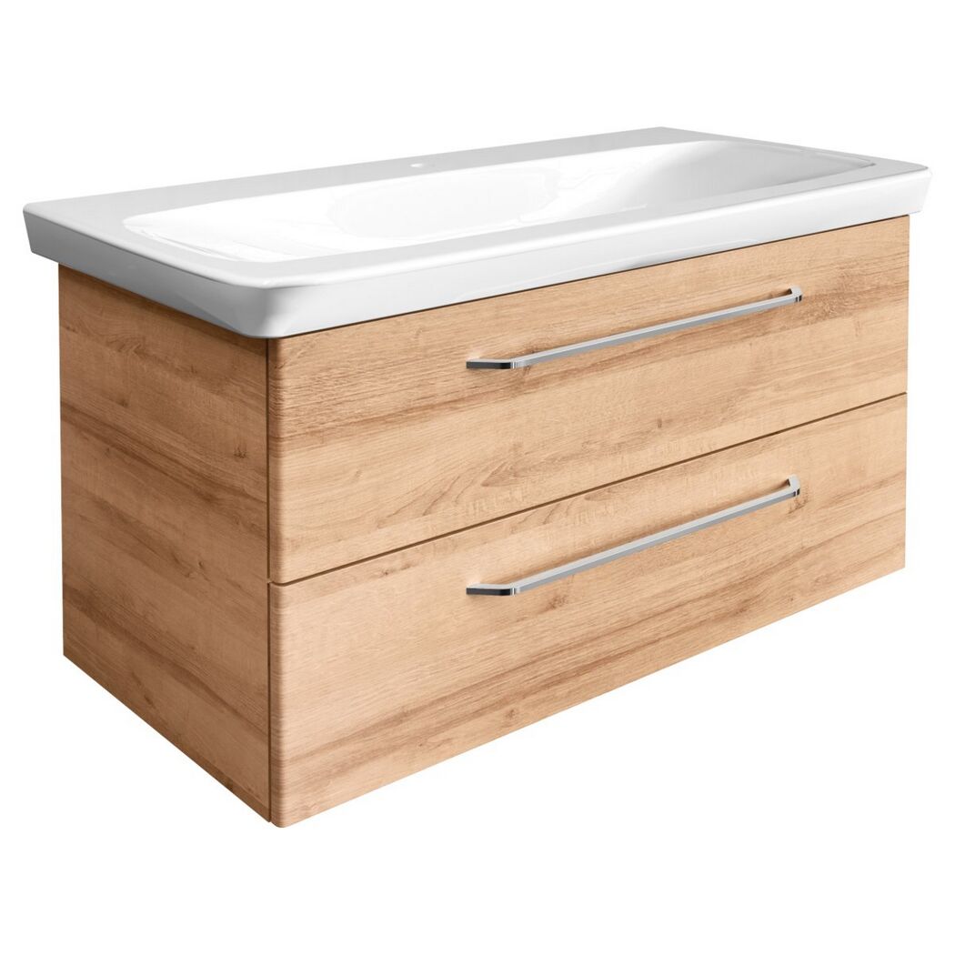 Waschtischunterschrank mit Aufsatzwaschbecken und zwei Schubladen