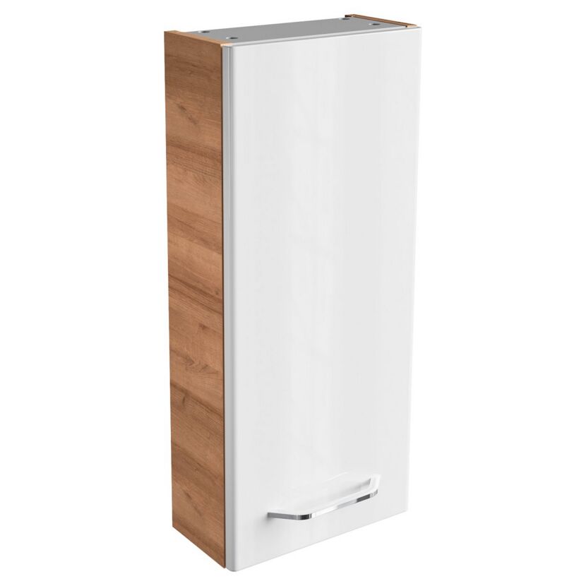 Weißer Hängeschrank mit Esche-Holzseite