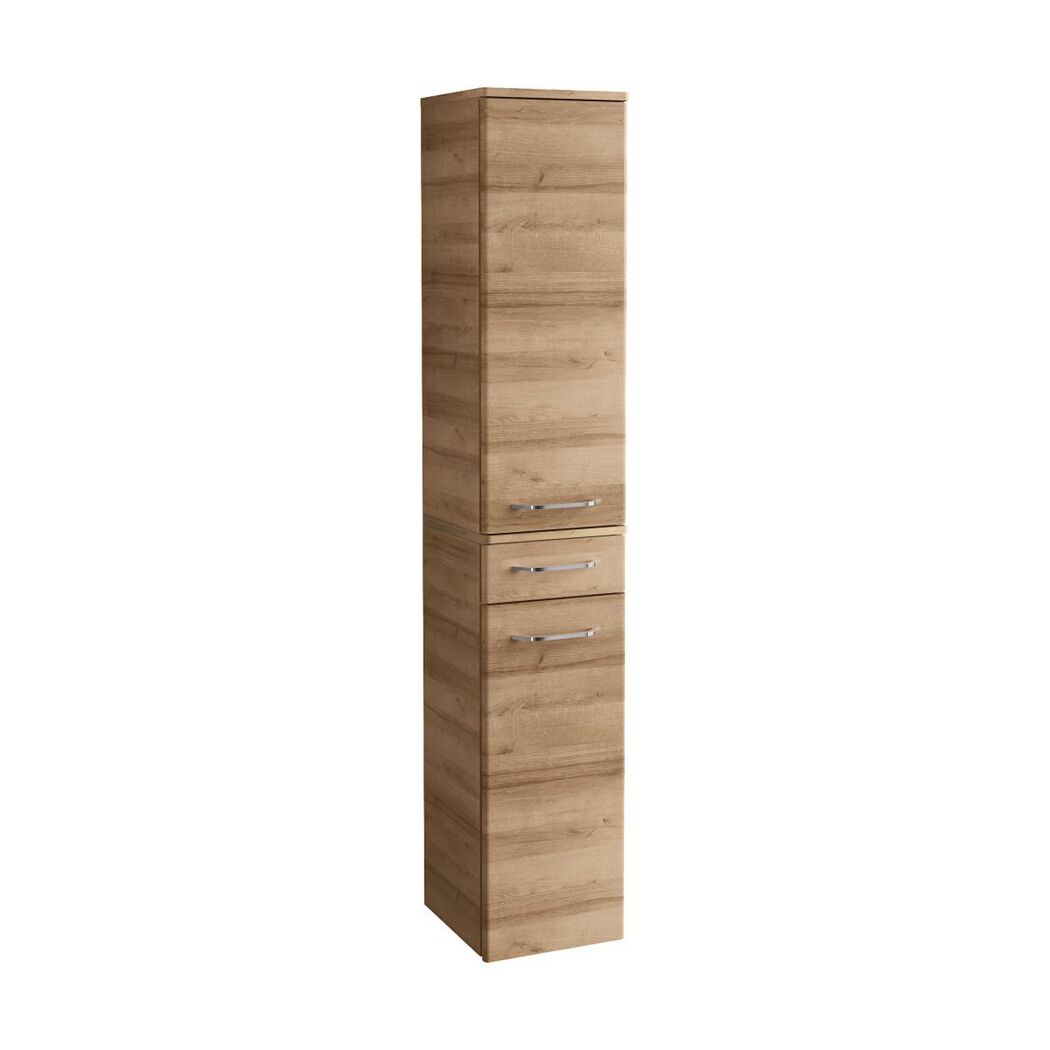 Hoher Badschrank Milano mit zwei Schubladen und einer Tür in Eiche hell