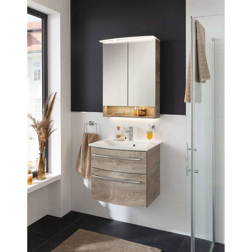 Badezimmer Set mit Waschbeckenunterschrank, Spiegelschrank und Handtuchhalter