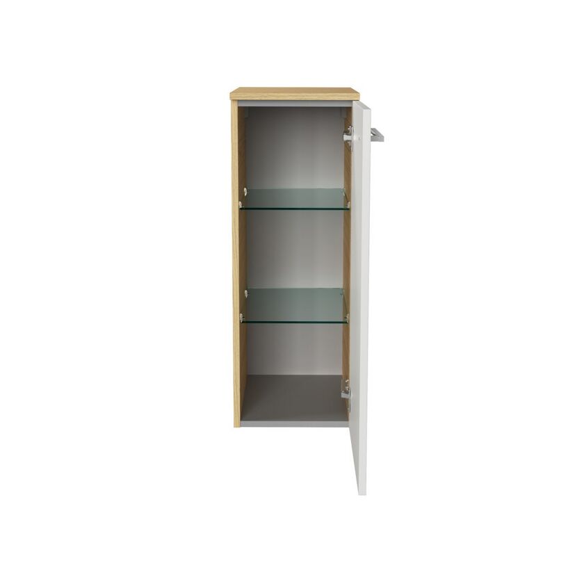 Offener Hängeschrank mit zwei Glasböden.