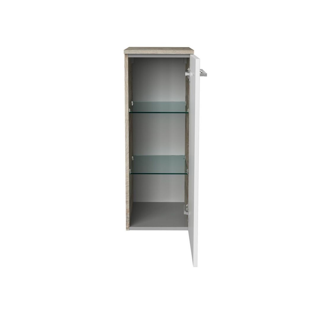Offener Hängeschrank mit zwei Glasböden.
