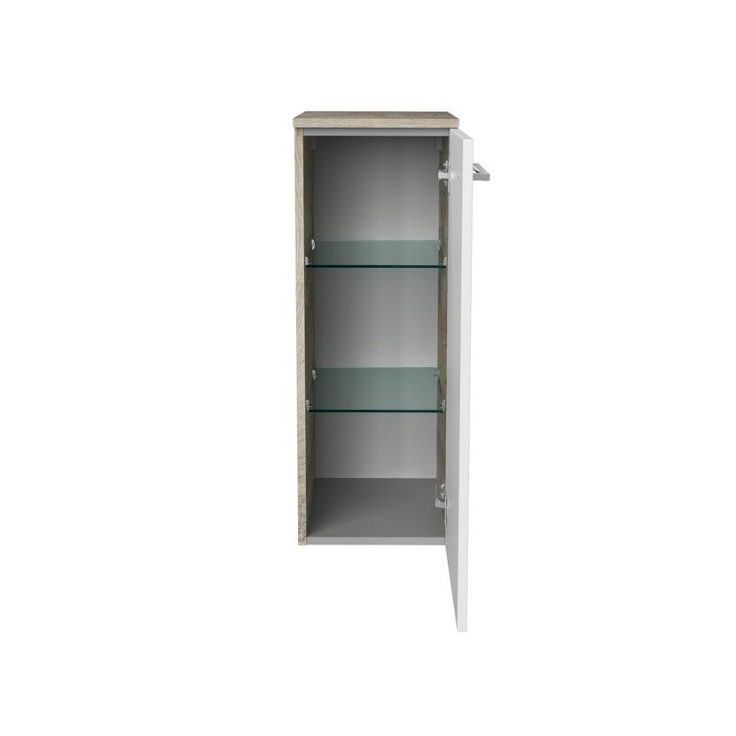 Offener Hängeschrank mit zwei Glasböden.