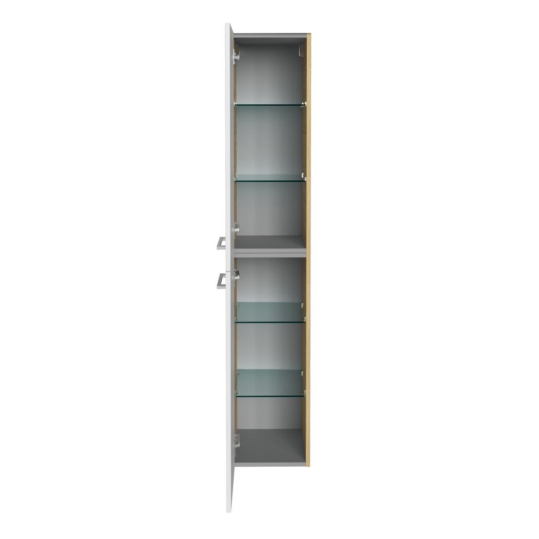 Offener Hochschrank mit Glaseinlegeböden