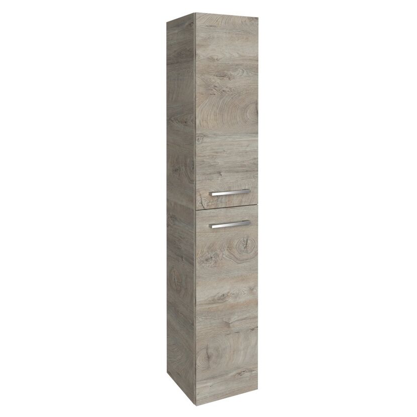 Hoher Badschrank mit zwei Türen in Holzoptik