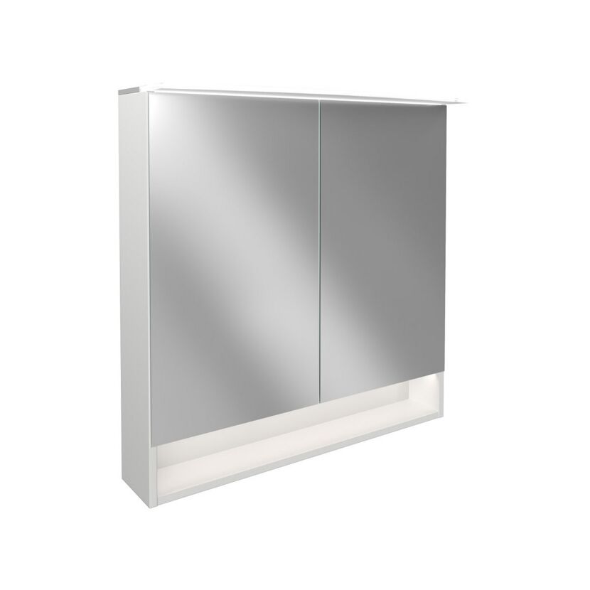 Weißer Spiegelschrank mit Beleuchtung.