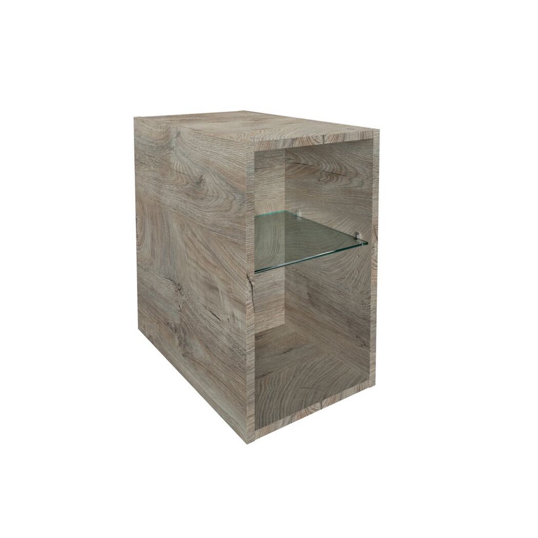 Holzregal mit Glasboden