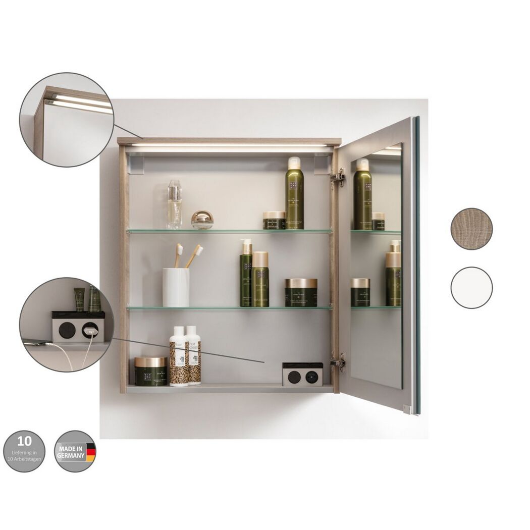 Badezimmerschrank OXFORD mit Spiegel, LED und Steckdose