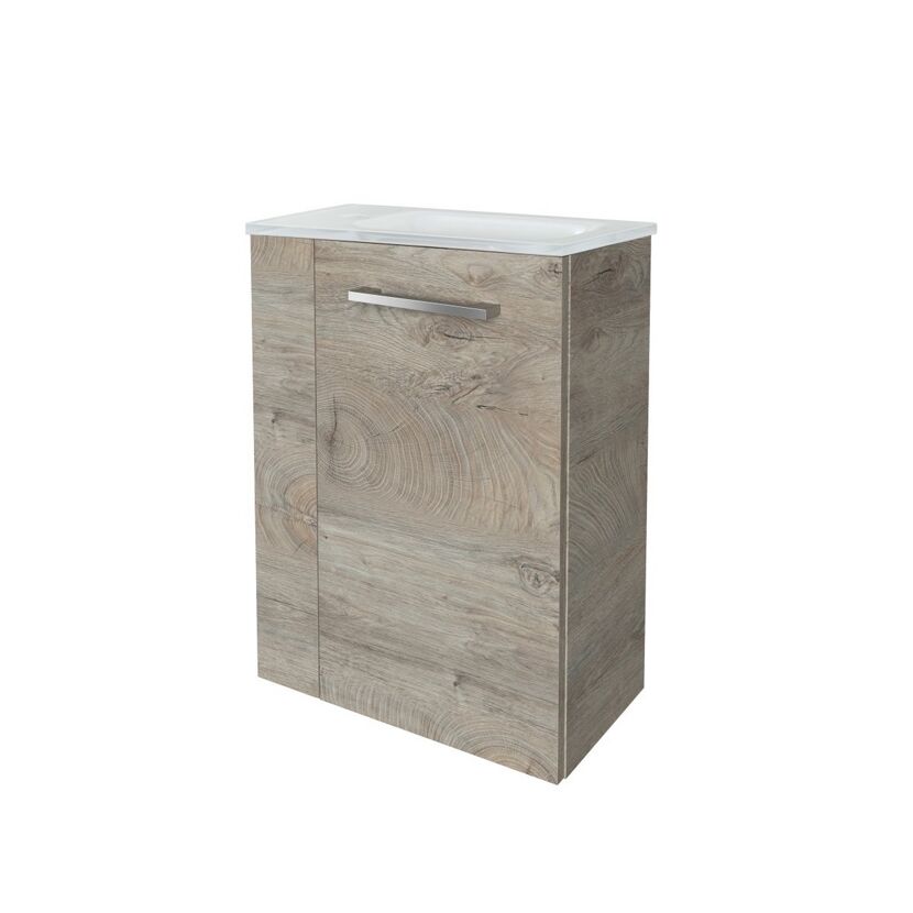 Waschbeckenunterschrank mit weißem Waschbecken