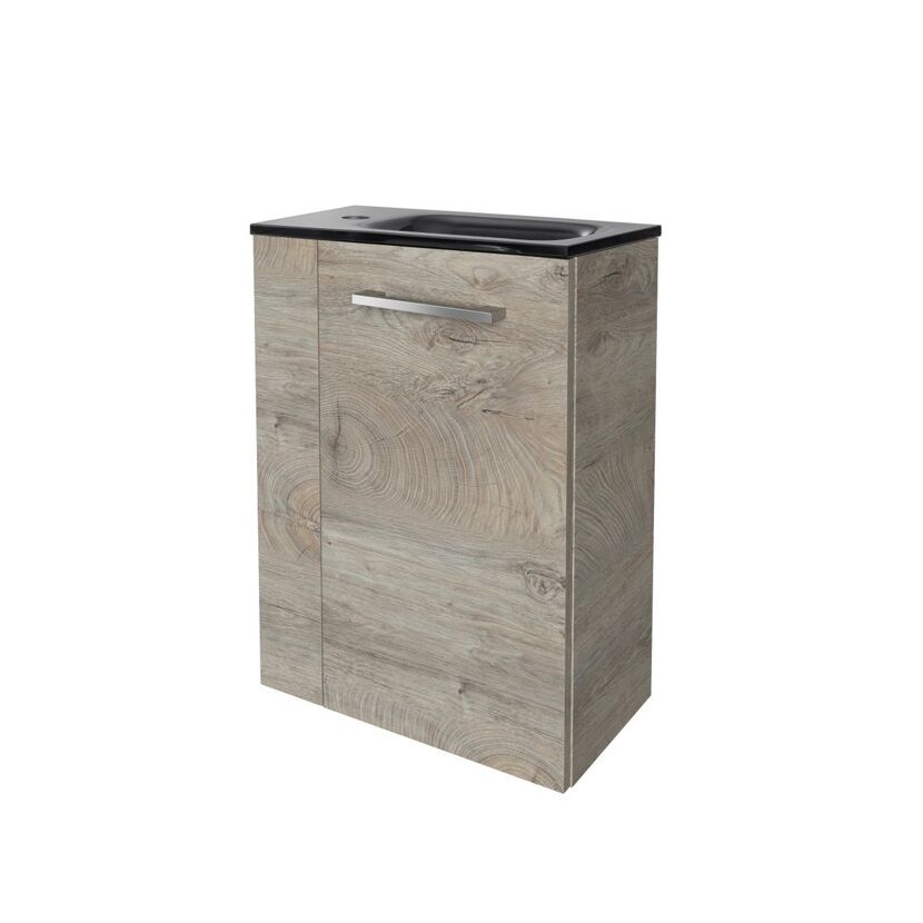 Waschbeckenunterschrank mit schwarzem Waschbecken
