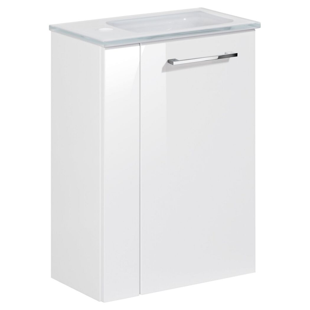 Weißer Waschtischunterschrank mit Glasplatte
