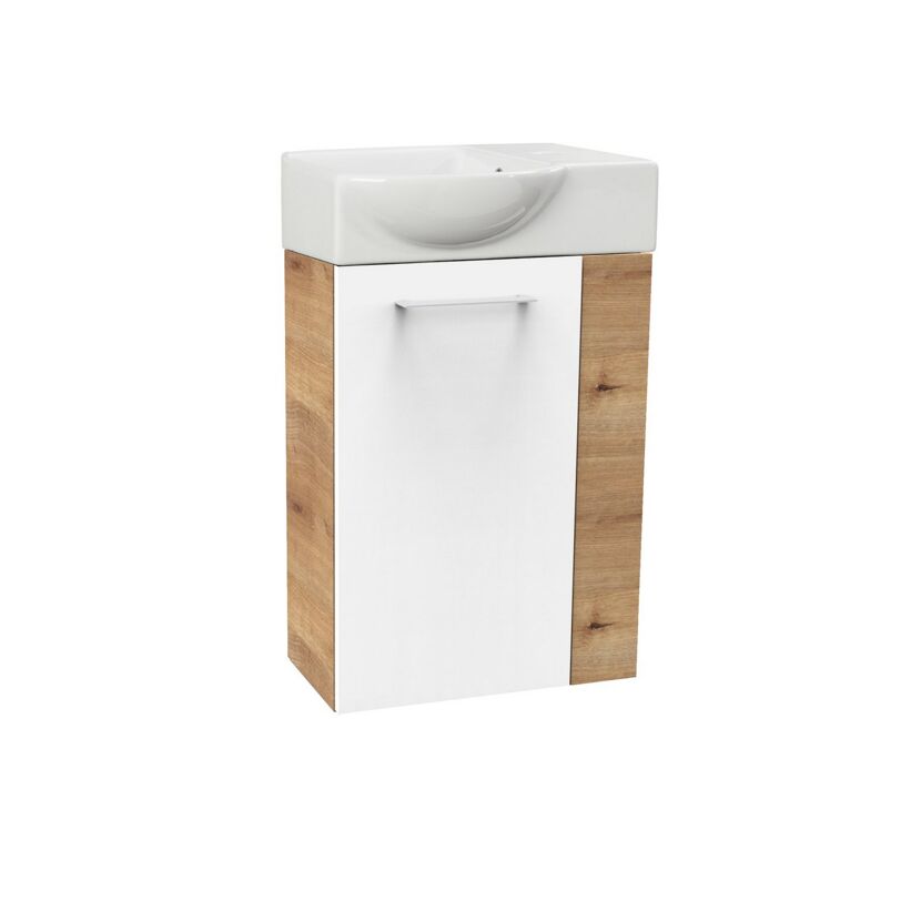 Waschbeckenunterschrank 'SBC' braun, weiß glänzend 44 x 60 x 24,3 cm links