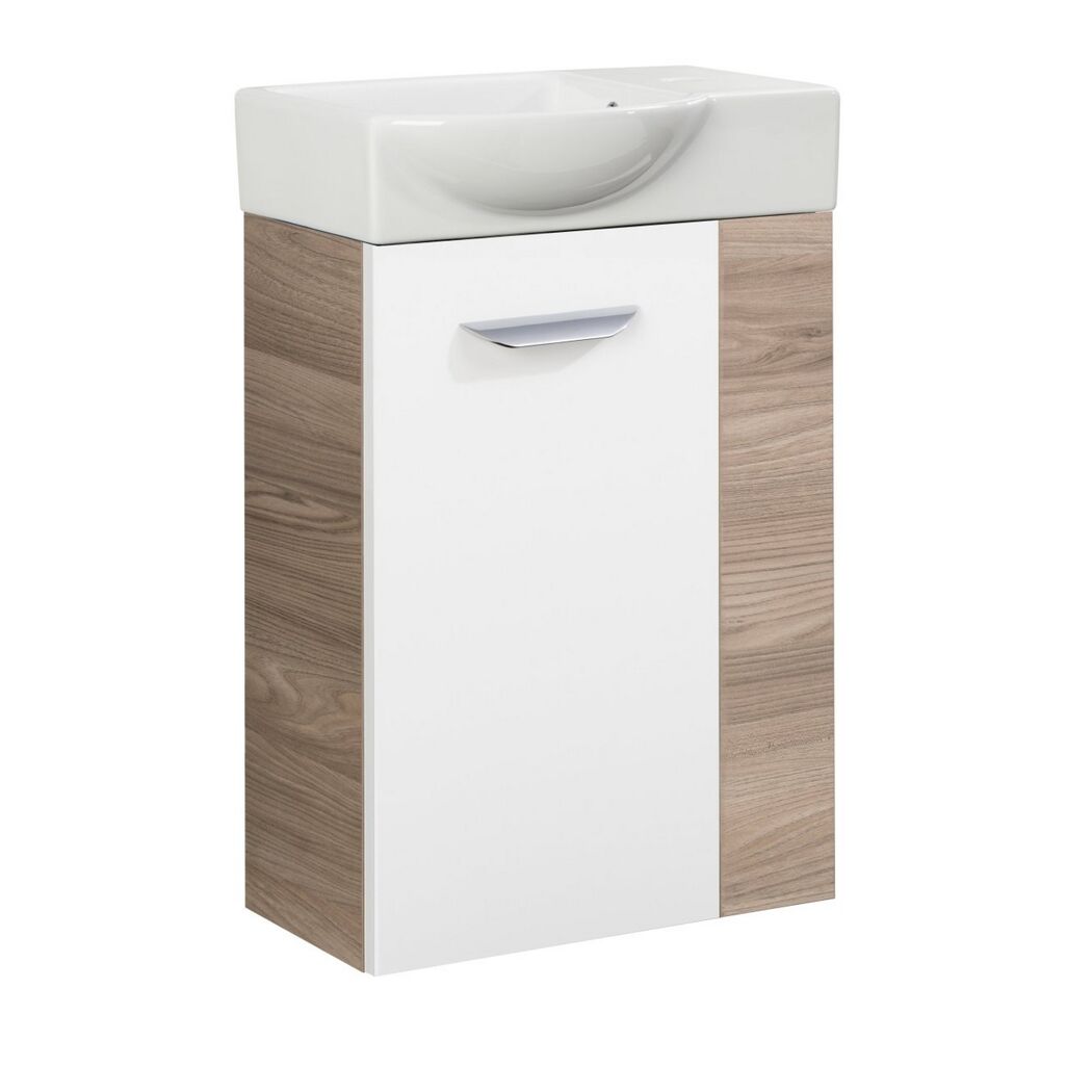 Waschbeckenunterschrank mit Waschbecken und Türgriff