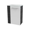 Waschbeckenunterschrank mit Unterschrank und weißer Abdeckung.