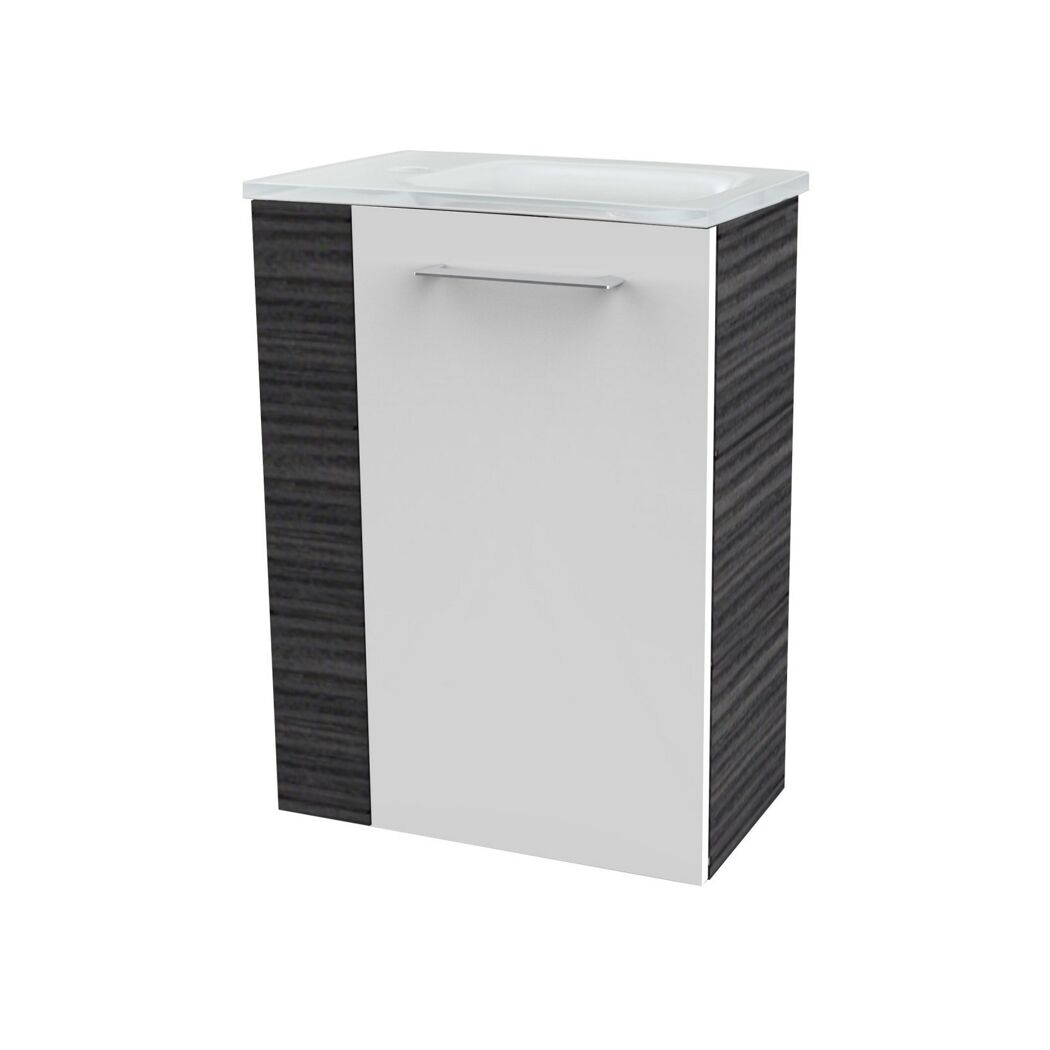 Waschbeckenunterschrank mit Unterschrank und weißer Abdeckung.