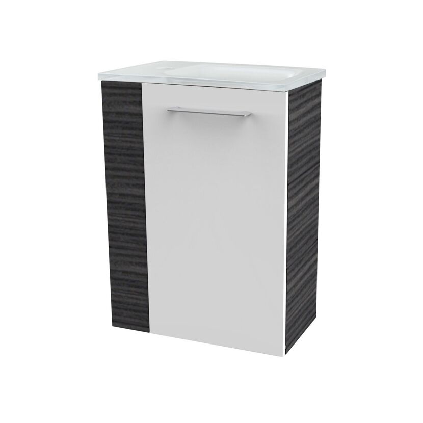 Waschbeckenunterschrank mit Unterschrank und weißer Abdeckung.