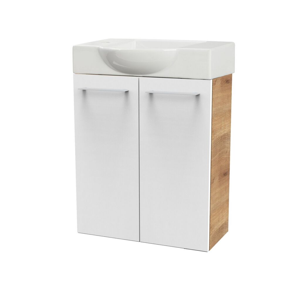 Waschbeckenunterschrank mit Aufsatzwaschbecken und zwei Türen
