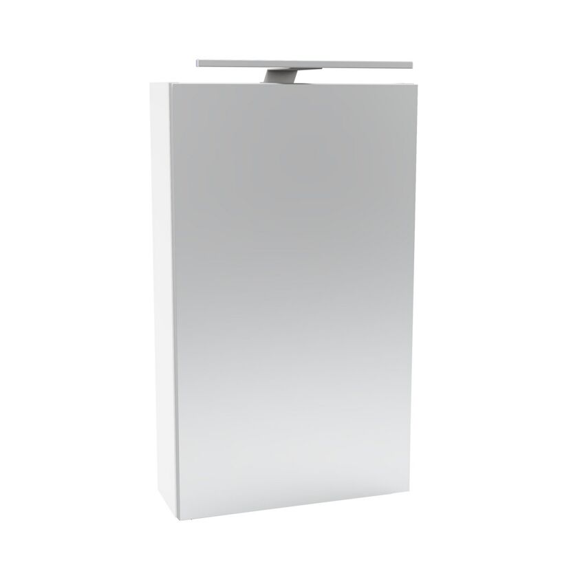 Weißer Hochschrank mit Lampe