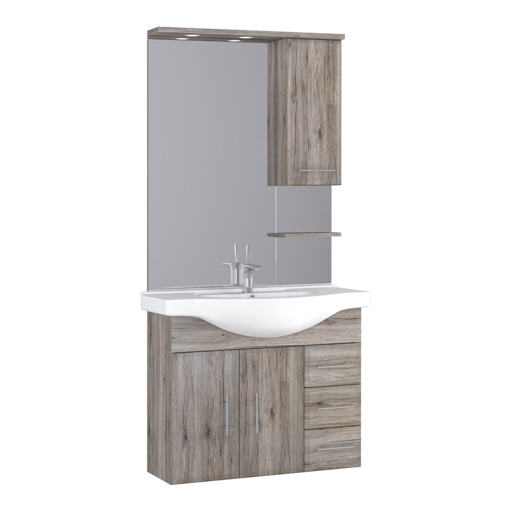 Waschplatz mit Spiegel, Waschbeckenunterschrank und Hängeschrank