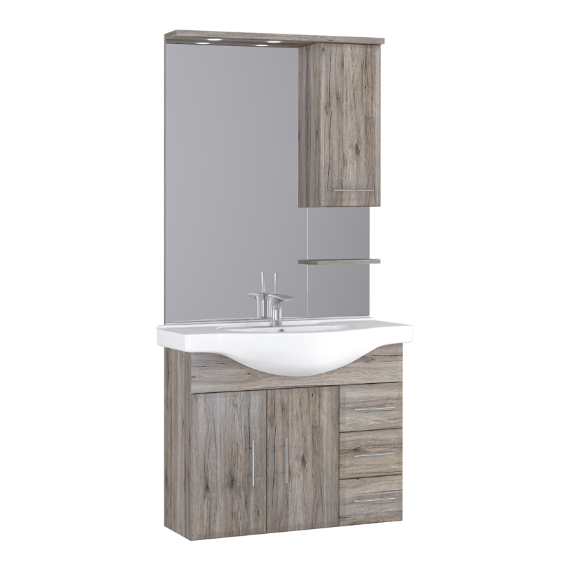 Waschplatz mit Spiegel, Waschbeckenunterschrank und Hängeschrank