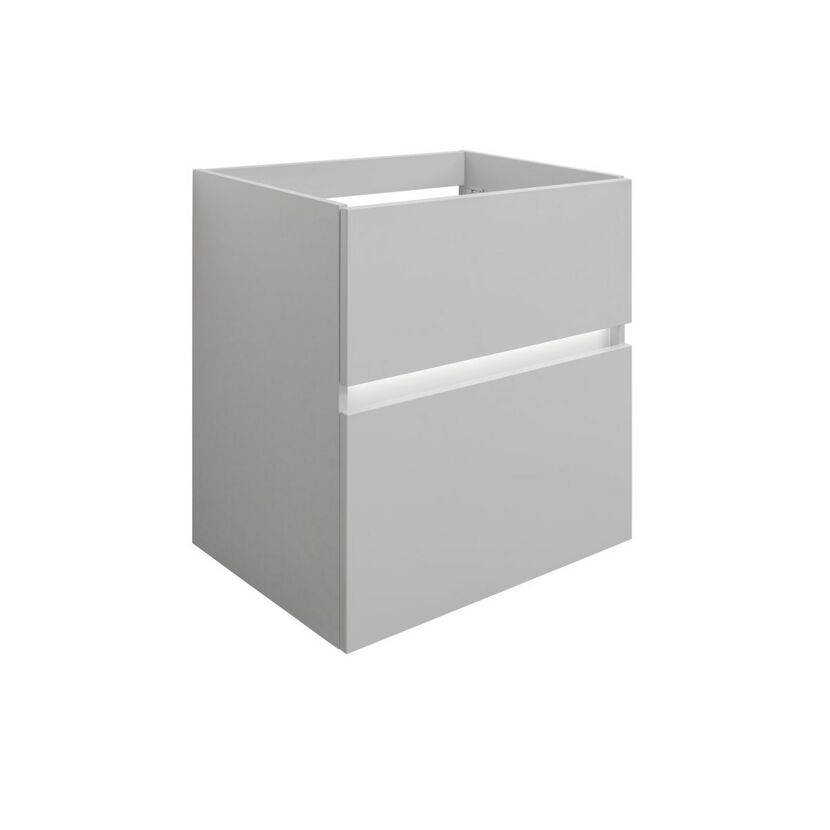 Grauer Waschbeckenunterschrank mit zwei Schubladen.