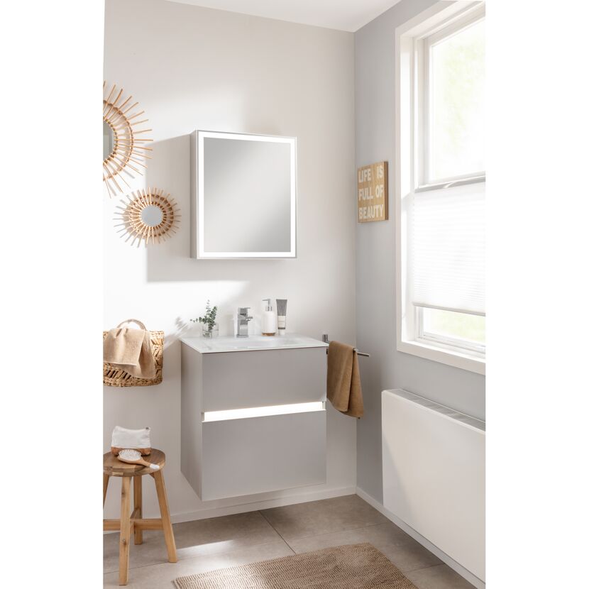 Badezimmermöbel-Set mit Handtuch, Spiegel, Korb und Hocker