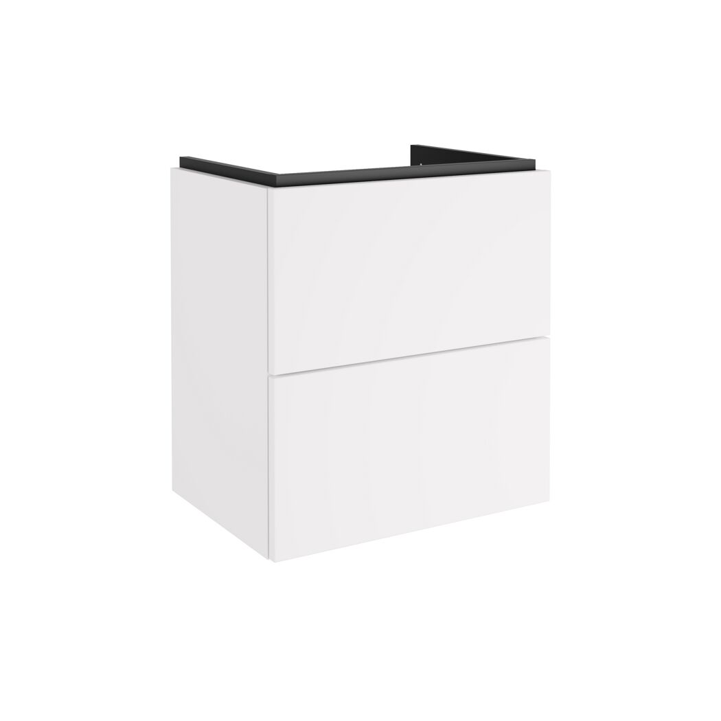 Weißer Waschbeckenunterschrank mit zwei Schubladen.