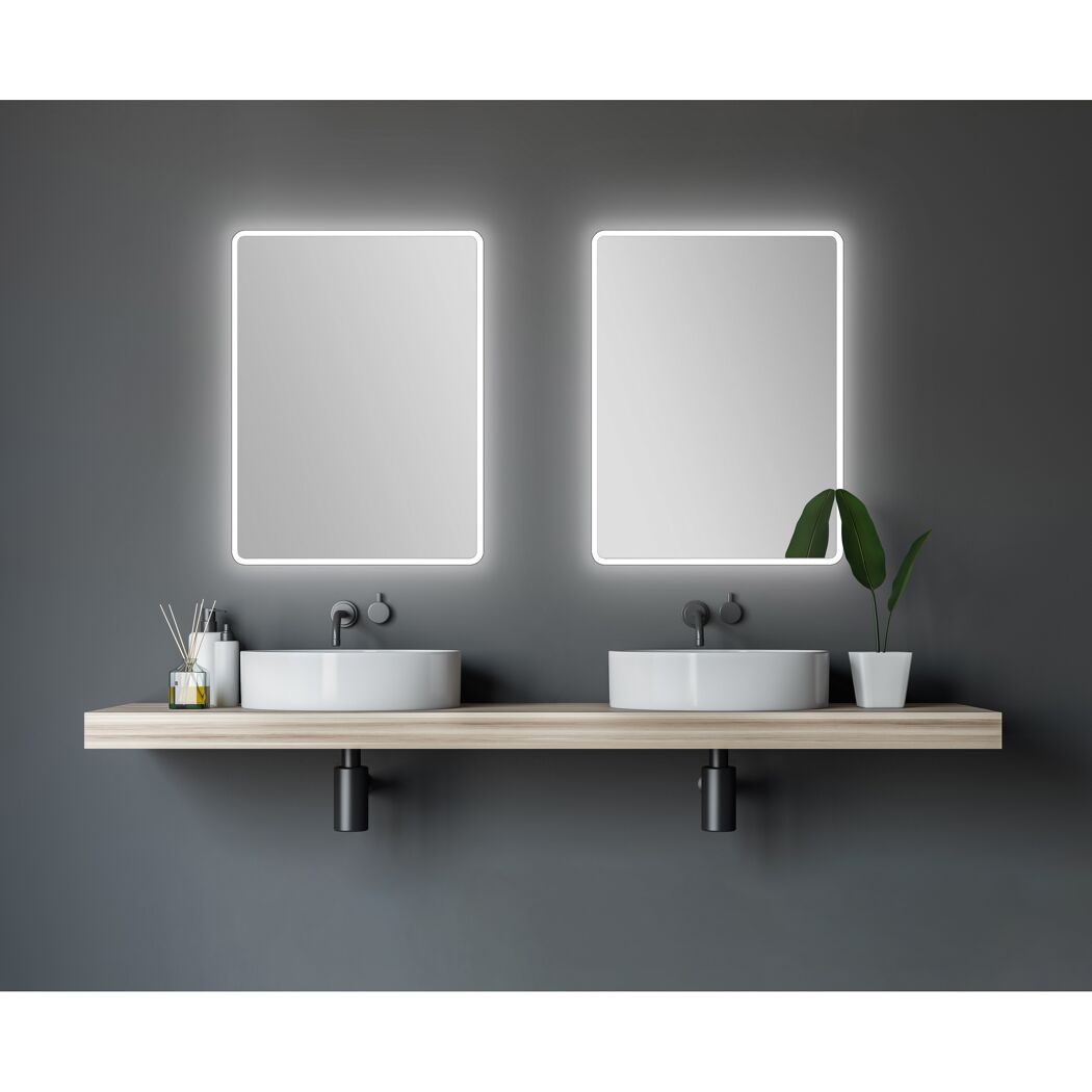 Doppelwaschtisch mit zwei LED-Spiegeln und Ablage