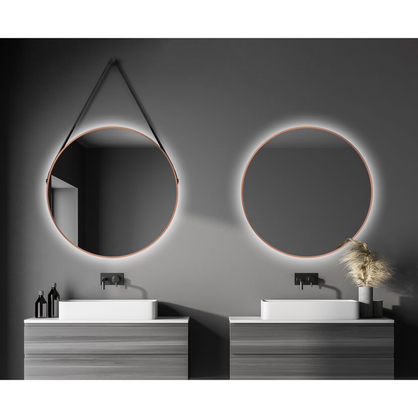 Doppelwaschtisch mit runden Spiegeln und LED-Beleuchtung