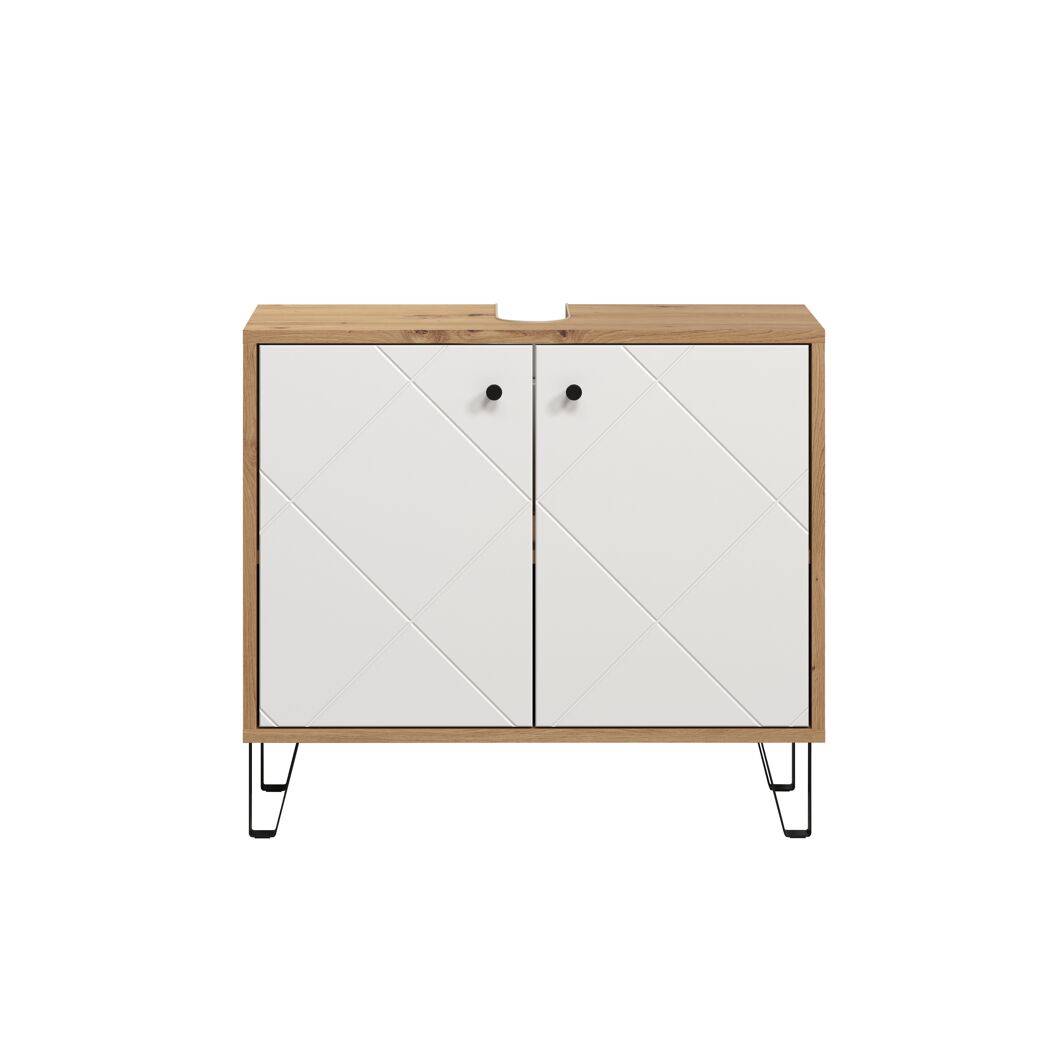 Waschbeckenunterschrank mit zwei Türen und Holzplatte