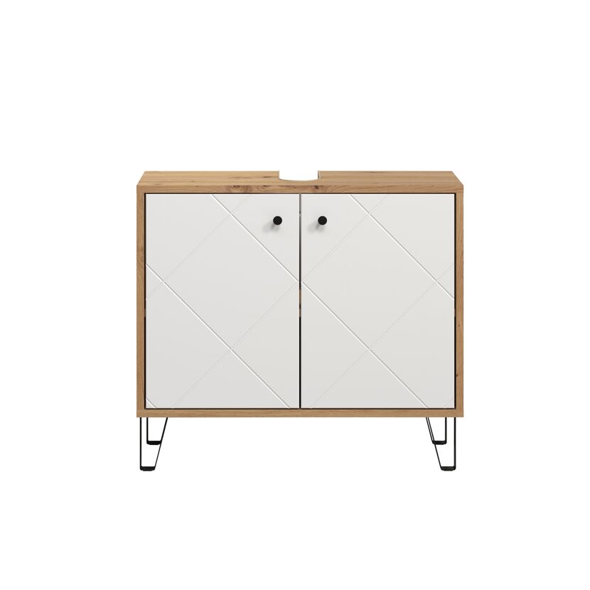 Waschbeckenunterschrank mit zwei Türen und Holzplatte
