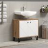 Waschbeckenunterschrank mit weißem Waschbecken und Wasserhahn