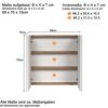 Weißer Spiegelschrank mit geöffneten Türen und Maßen