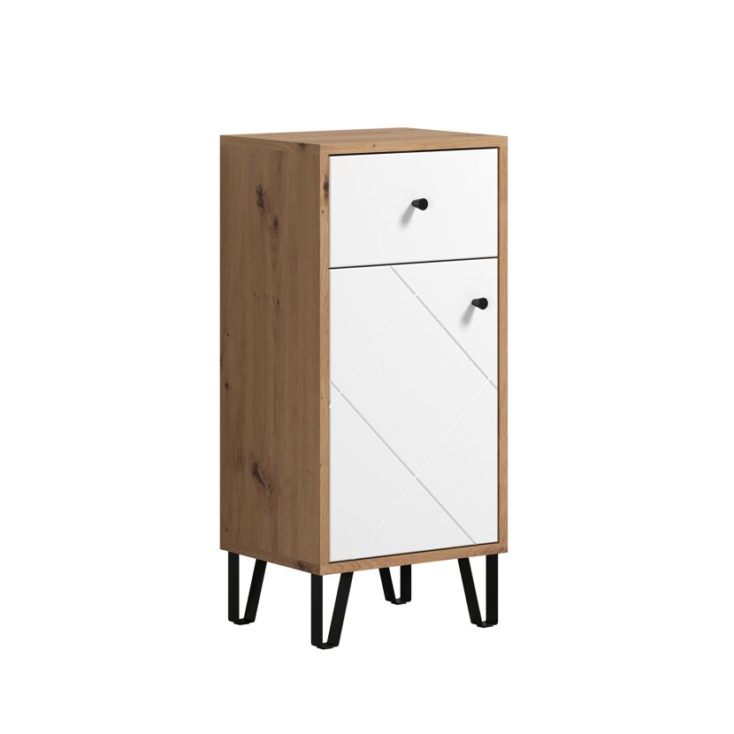 Kleiner weißer Schrank mit Schublade und Tür, Holz