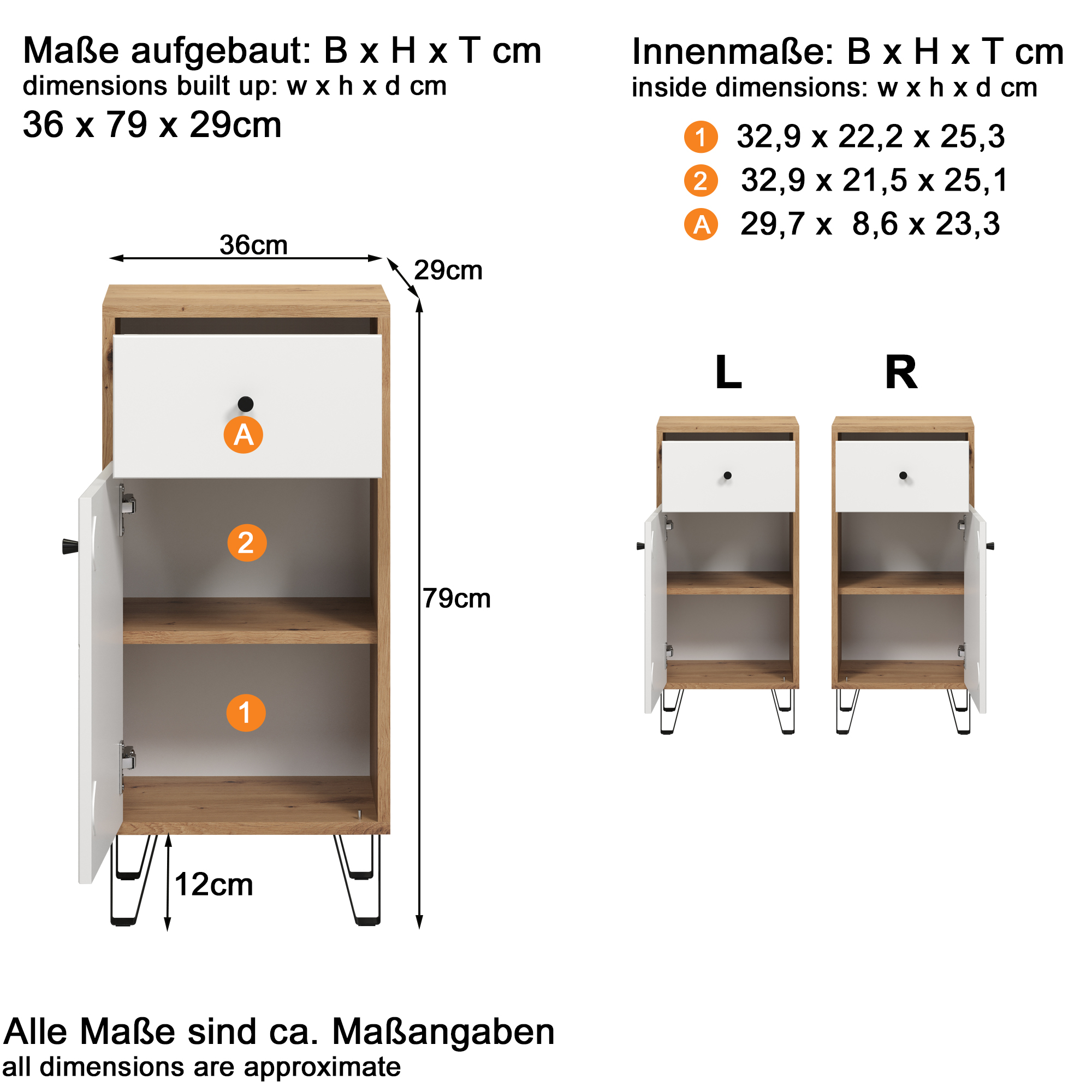 Standschrank 'Touch' weiß, eichefarben 36 x 79 x 29 cm + product picture