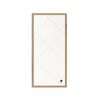 Weißer Hängeschrank mit diagonalen Linien und einem runden, schwarzen Knauf.