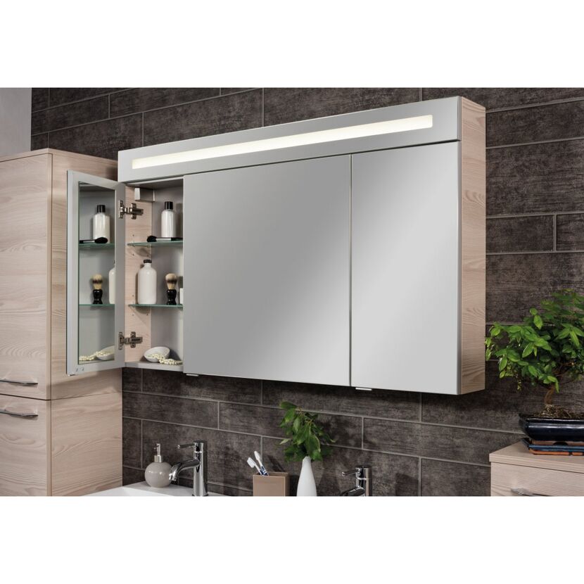 LED-Spiegelschrank 'B.Clever' braun glänzend 120 x 70,6 x 15,8 cm