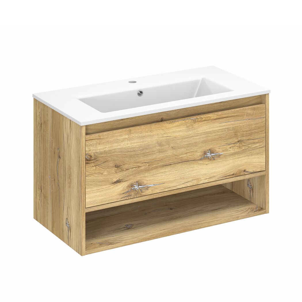 Waschbecken mit Unterschrank 'Mano' braun 90 x 52 x 45 cm
