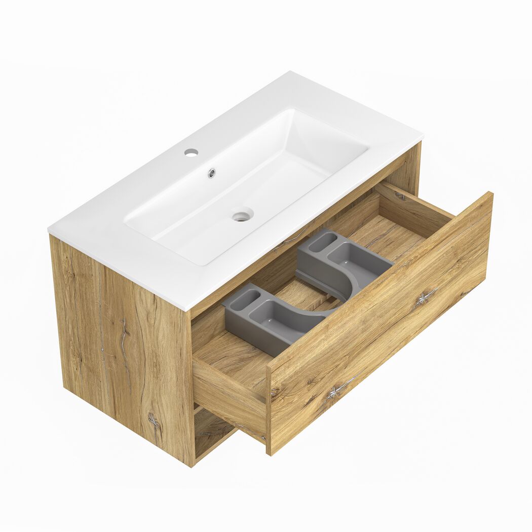 Waschbecken mit Unterschrank 'Mano' braun 90 x 52 x 45 cm