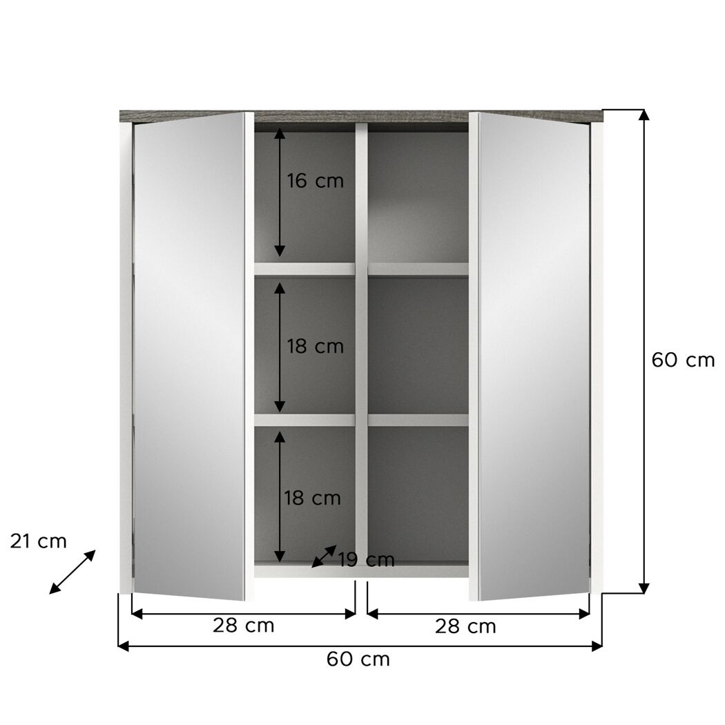 Weißer Spiegelschrank mit Maßen