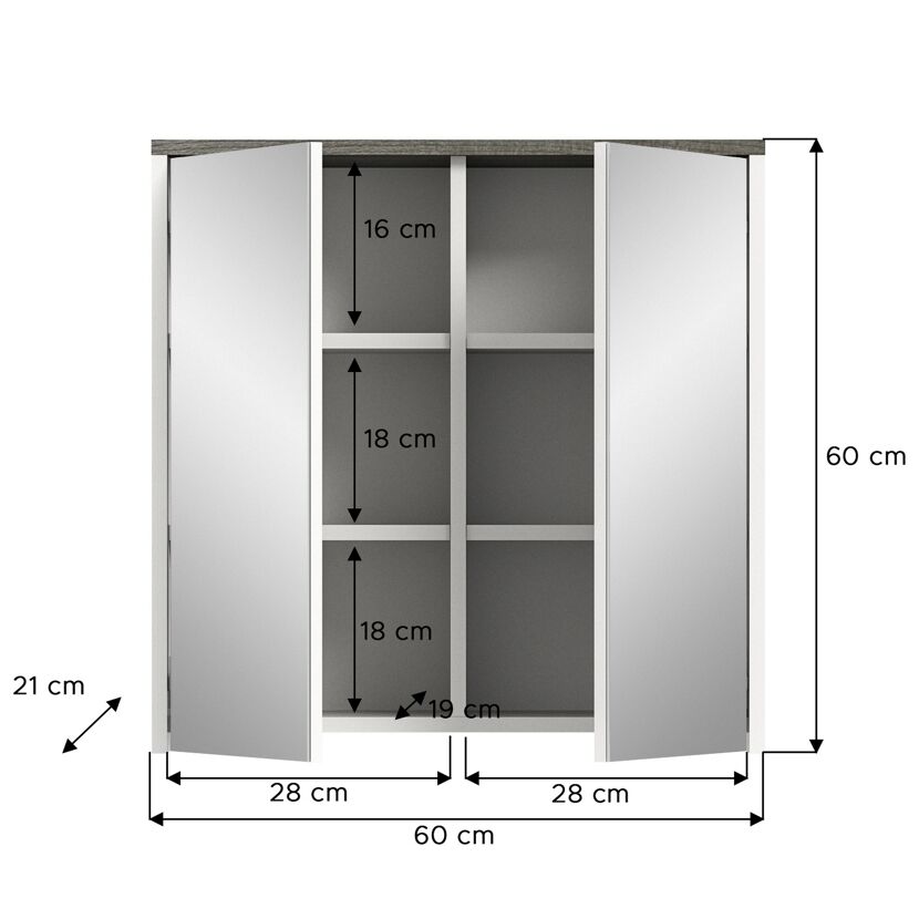 Weißer Spiegelschrank mit Maßen