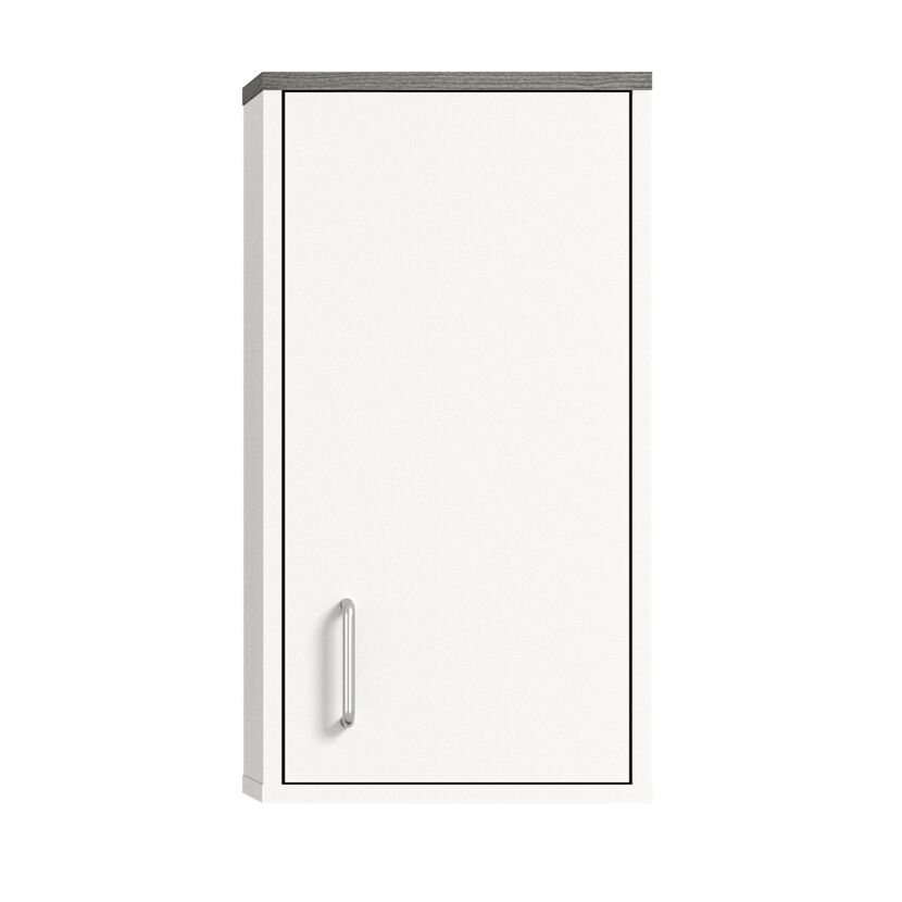 Weißer Hängeschrank mit grauer Abdeckung