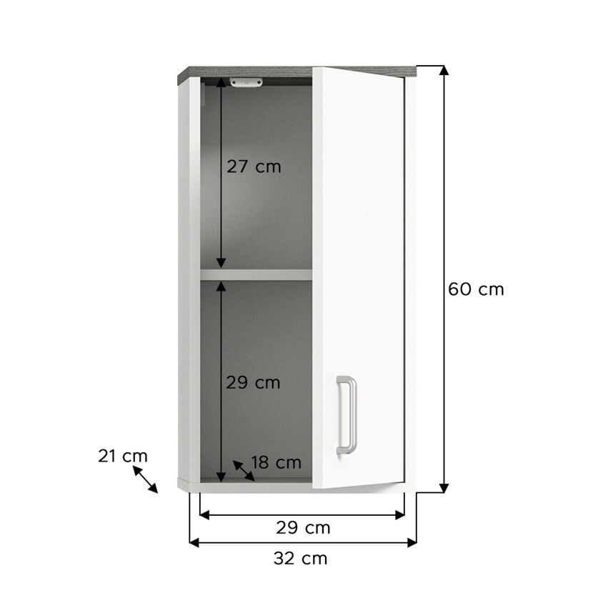 Weißer Hängeschrank mit den Maßen 60 x 32 x 21 cm