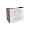 Weißer Waschbeckenunterschrank mit zwei Schubladen.