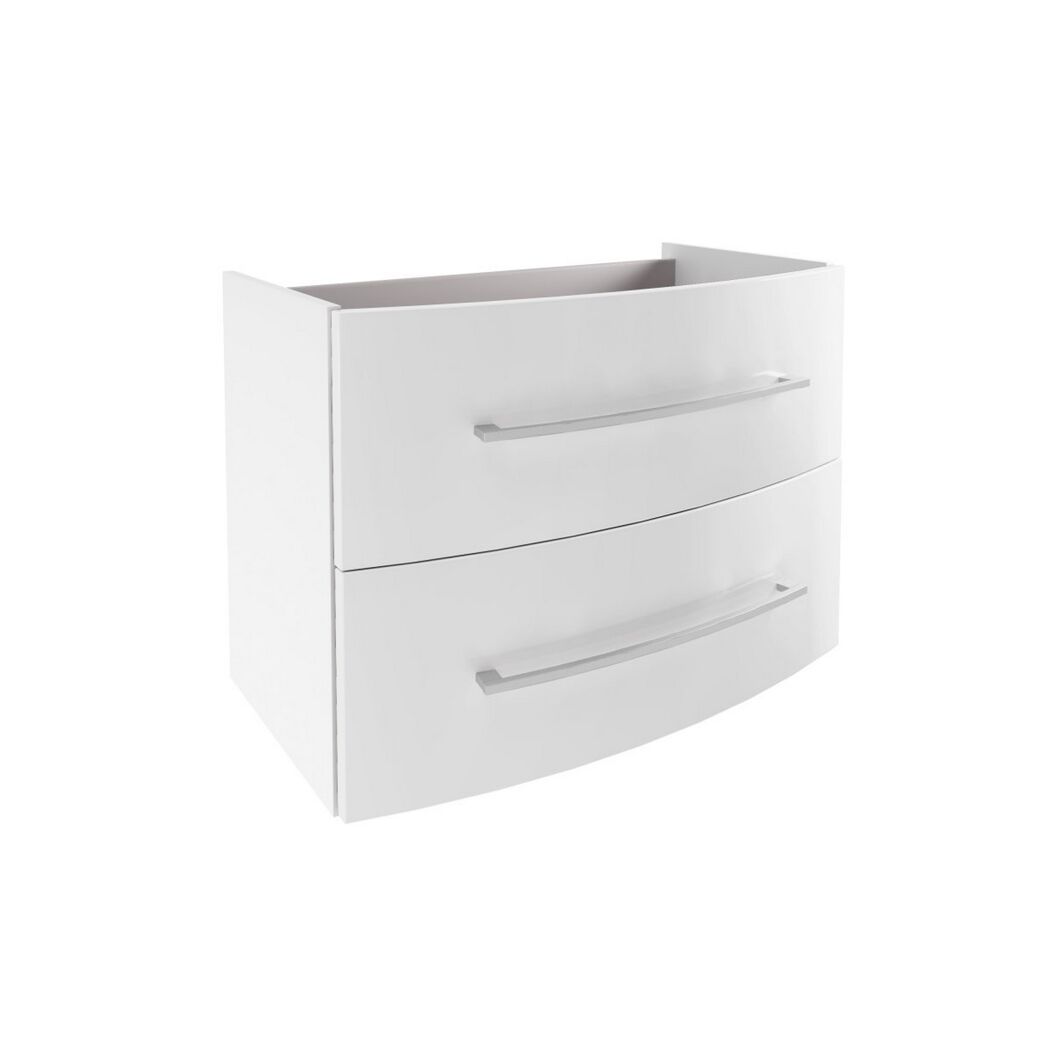 Weißer Waschbeckenunterschrank mit zwei Schubladen.