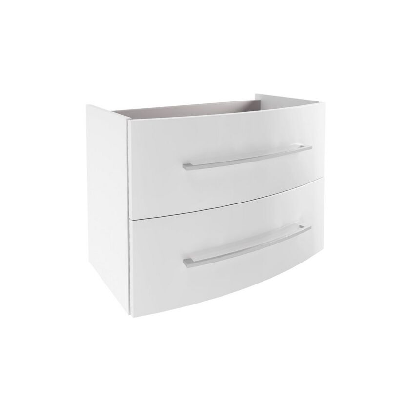 Weißer Waschbeckenunterschrank mit zwei Schubladen.
