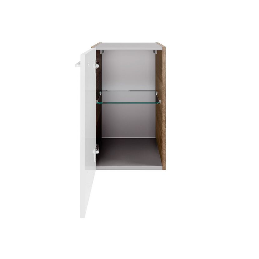 Hängeschrank Verona mit offener Tür und Glasboden.