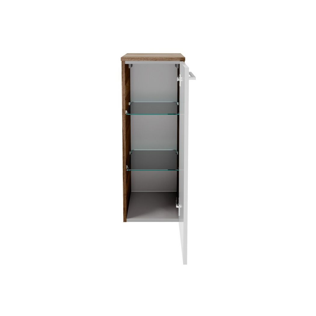 Hängeschrank Verona mit offener Tür und zwei Glasböden.